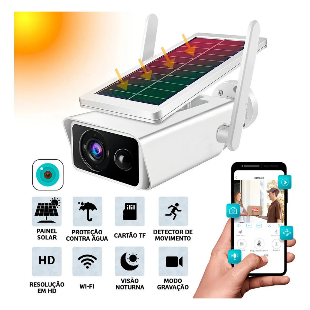 Câmera Segurança Energia Solar Wifi, Resolução FULL HD 1080P