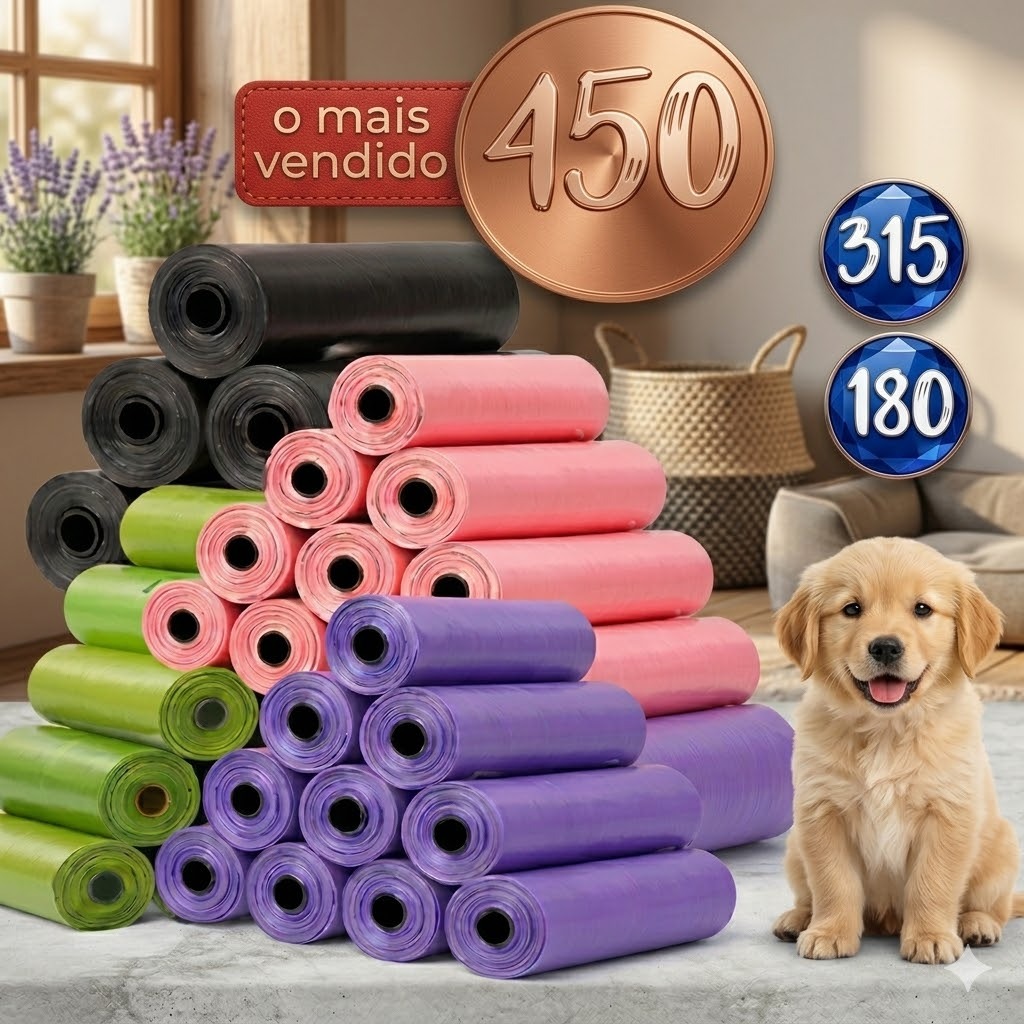 Kit 450/315/180/3 Saquinhos Cata Coco Refil Sacos De Lixo Pet Gato E Cachorro Saco Plástico