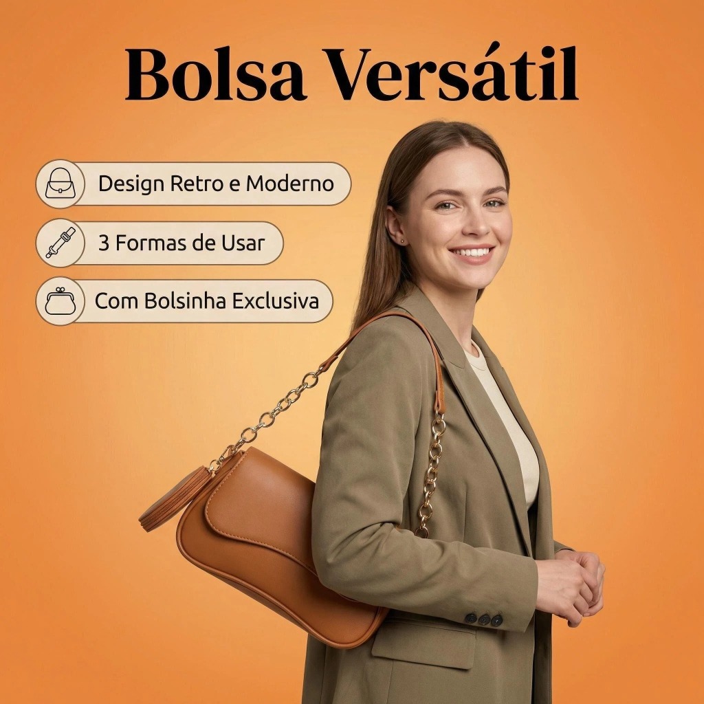 Bolsa Feminina Pequena Transversal e de Ombro em Couro PU Elegante com Alça de Corrente Moderna Leve para Dia a Dia