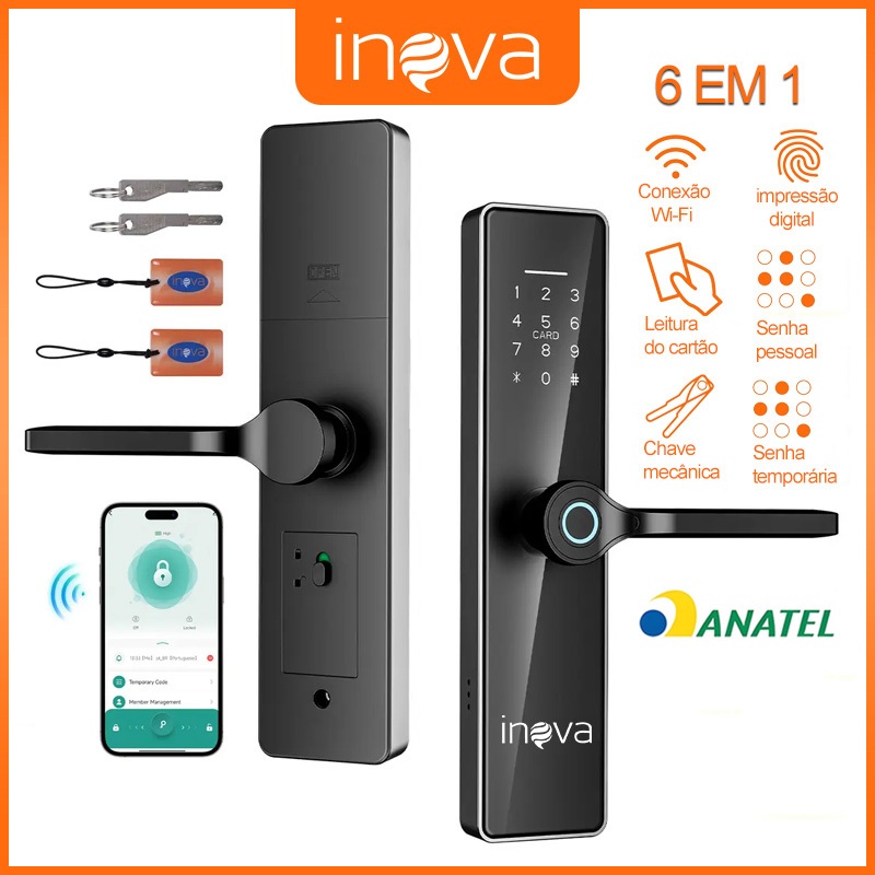 INOVA Tuya APP Fechadura Digital Biométrica Inteligente Com Corpo De Trava