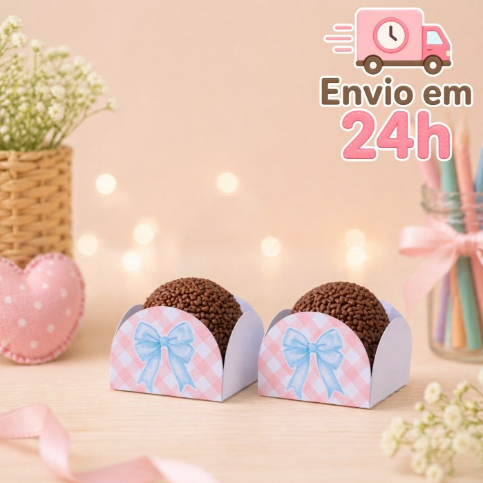 Forminha de Doces Personalizada no tema Laço Azul e Rosa  Lembrancinha de Aniversário - Decoração