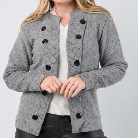 Casaco Feminino Tricot Elegante Cardigan Botões Decorativos Malha Trabalhada 20358