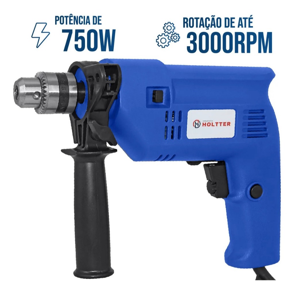Furadeira Parafusadeira Impacto Holtter 750w Com Maleta Reversível Azul 220v