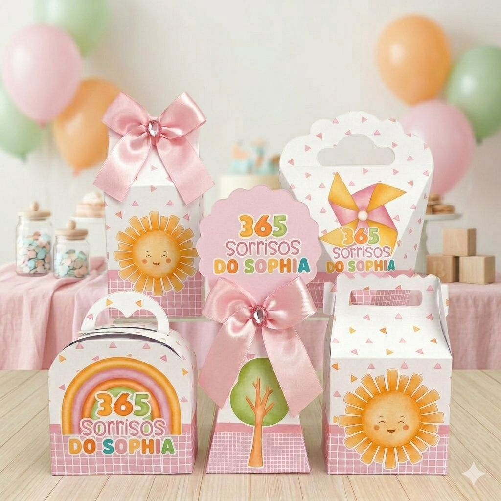 Caixinhas 365 SORRISOS - Caixinhas para decoração e lembrancinha de aniversário - Pegue e Monte