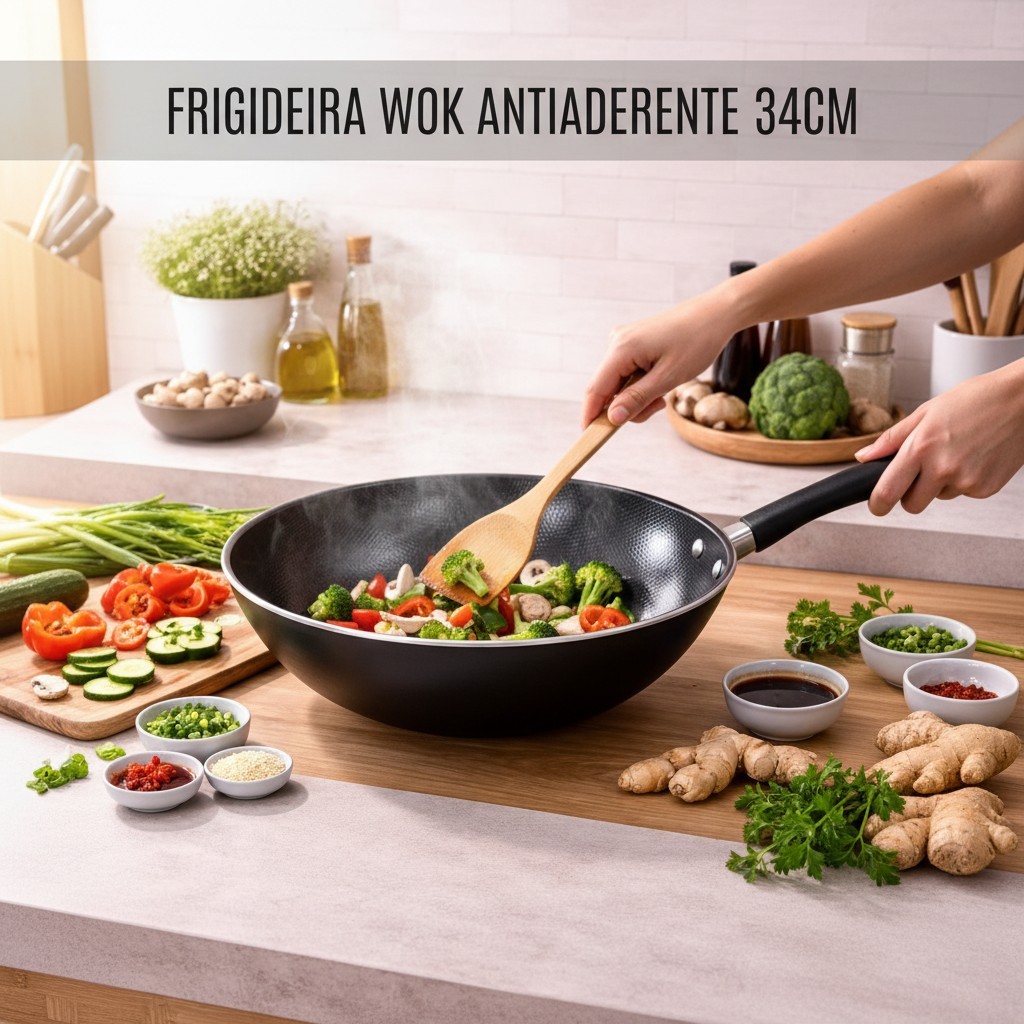 Imagem Frigideira Antiaderente Wok Profissional Preta 34cm - Fratelli