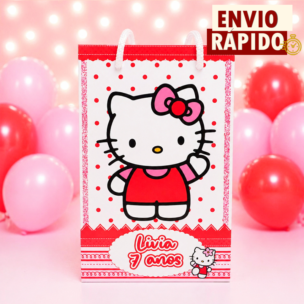Sacolinha Personalizada P - Hello Kitty Vermelha - PEGU E MONTE - Lembrancinha Festa Aniversário