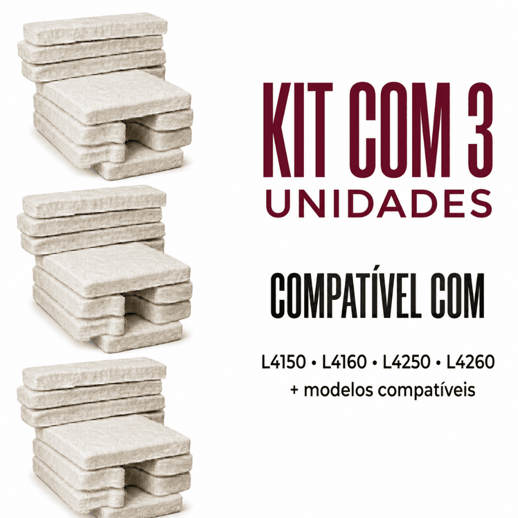 Kit 3 Almofada Absorvente Feltro Epson L4150 L4160 L4250 L4260 Caixa Manutenção Sem Base Sem Poliéster Alta Absorção