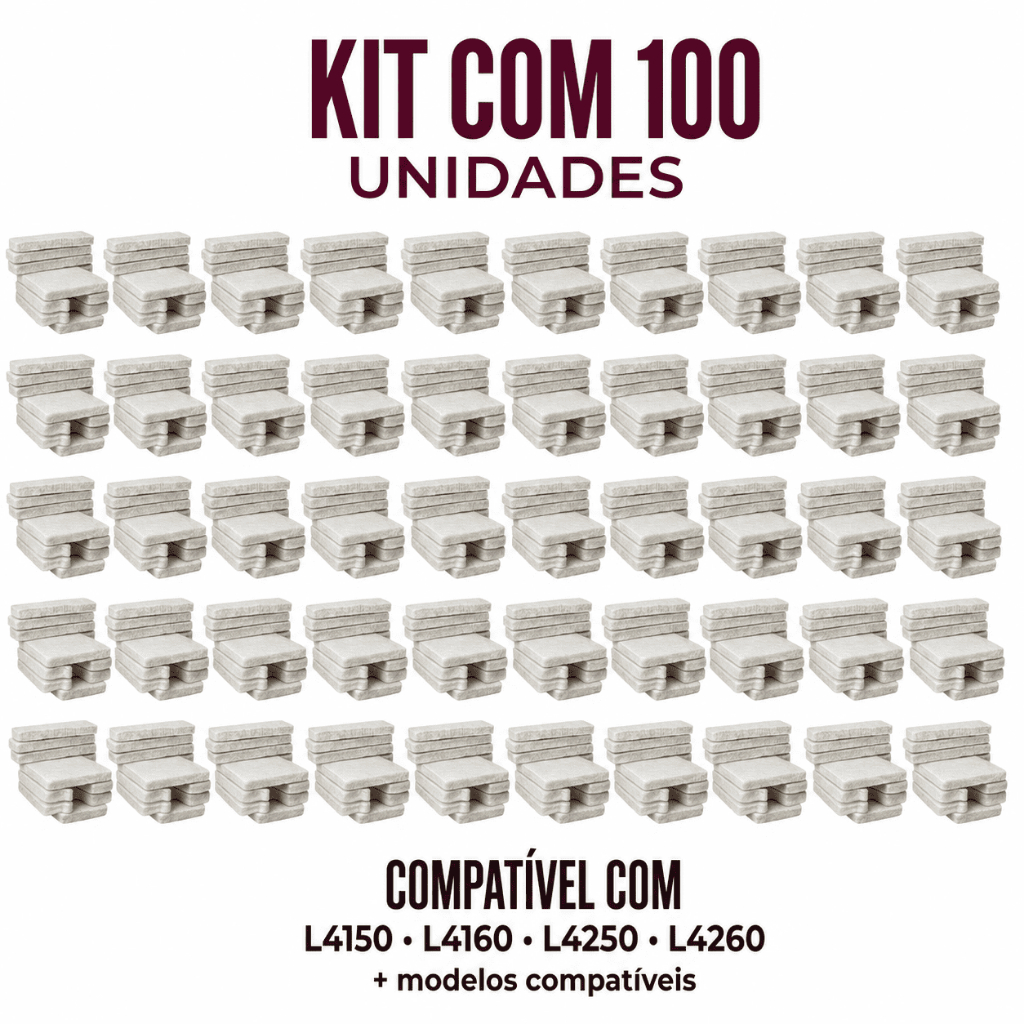 Kit 100 Almofada Absorvente Feltro Epson L4150 L4160 L4250 L4260 Caixa Manutenção Sem Base Sem Poliéster Alta Absorção