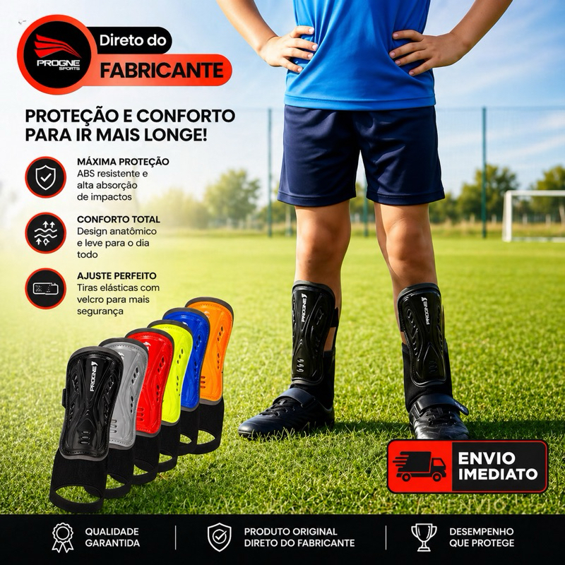 Caneleira Infantil com Tornozeleira – Progne Sports, Proteção Profissional e Alta Performance