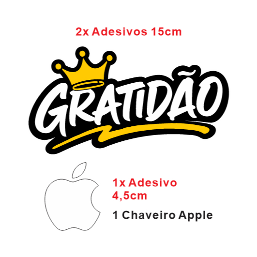 2 Adesivos Gratidão 1 Adesivo Apple 1 Chaveiro Apple