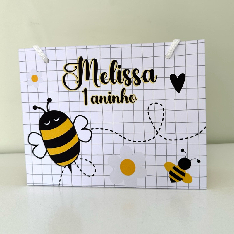 PEGUE E MONTE - Sacolinha Personalizada Abelhinha - Abelha | Lembrancinha Aniversário - Festa Infantil