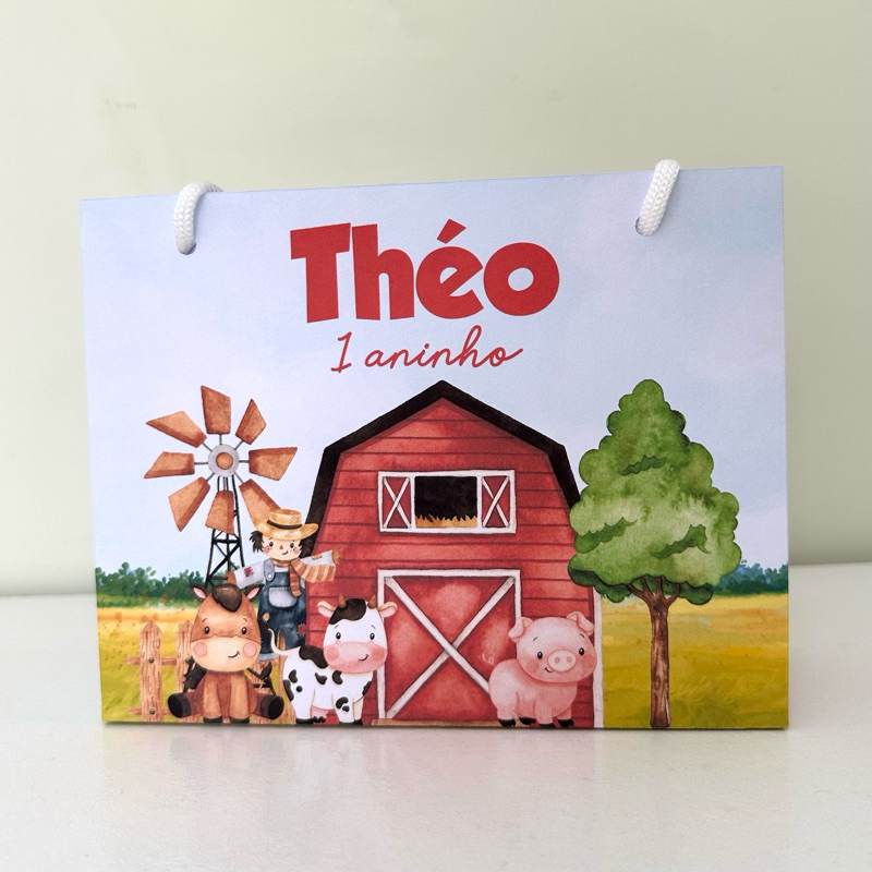 PEGUE E MONTE - Sacolinha Personalizada Fazendinha Menino Vermelha | Lembrancinha Aniversário - Festa Infantil
