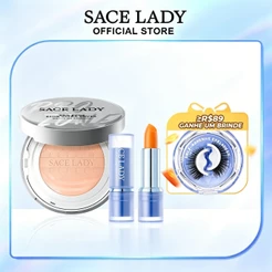 SACE LADY Base Líquida Cushion FPS 30 + Batom Mágico Hidratante Labial de Longa Duração com Brilho – Kit de Maquiagem