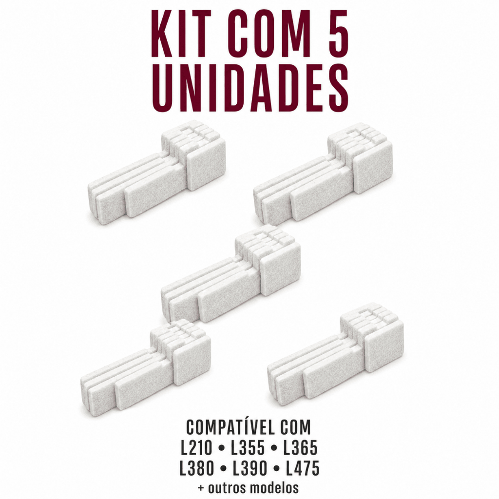 Kit 5 Almofada Esponja Feltro Absorvente Epson L355 L365 L380 L390 Sem Base Sem Poliéster Alta Absorção