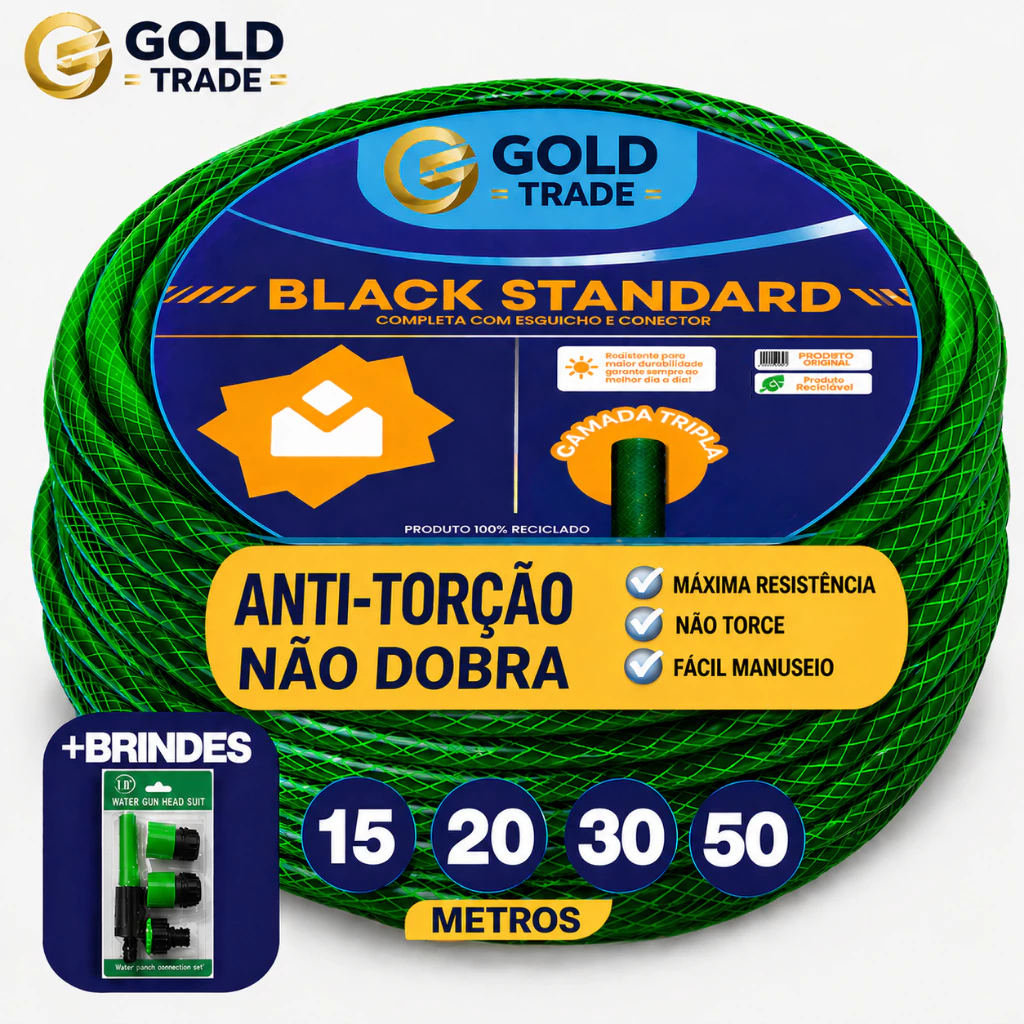 Mangueira de Jardim Trançada Anti-Torção Metros Completa Com Esguicho Limpeza Quintal - Oferta