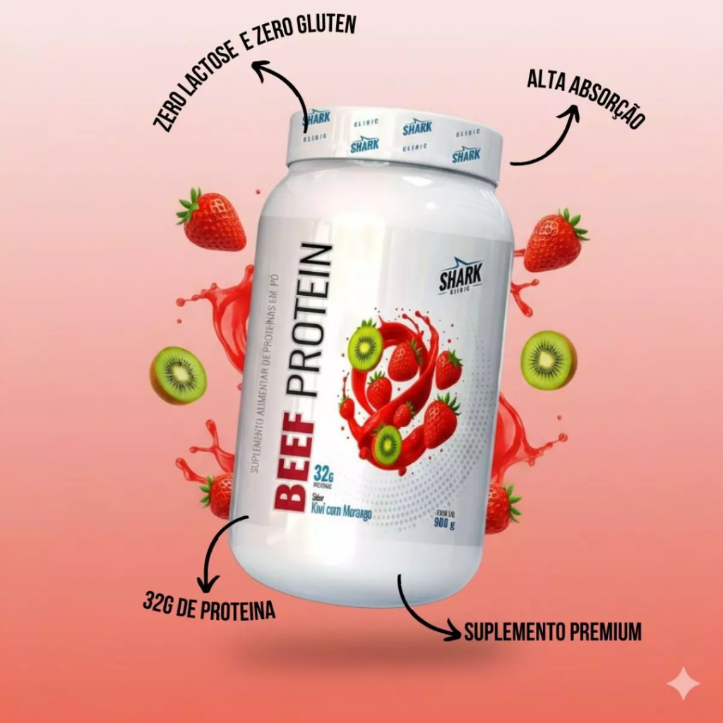 Detalhes do Beef Protein 900G - Sabor Morango Com Kiwi