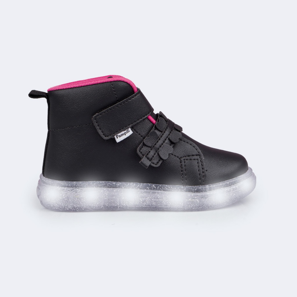 Tênis de Led Infantil Menina Sneaker Cano Alto com Borboletas Pampili