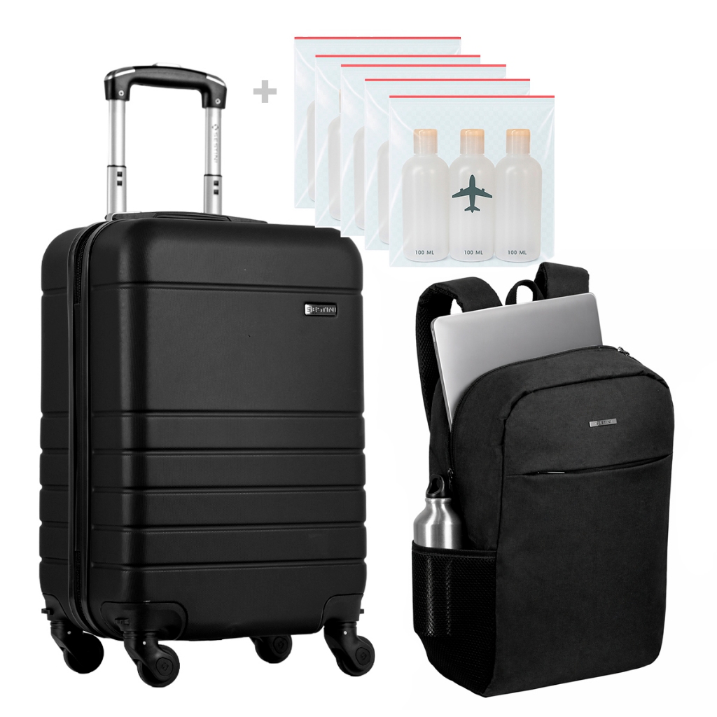 Mala de viagem permitida a Bordo Sestini Preta 55x35x25 ANAC Rodas Removíveis 360º + Brinde ziplock e 2 frascos entrega