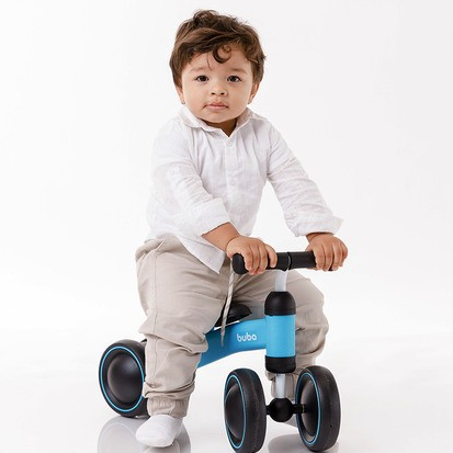 Bicicleta De Equilíbrio 4 Rodas Bebê Sem Pedal Infantil Criança Buba Azul
