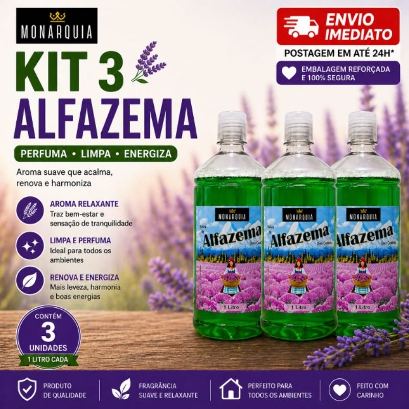 ALFAZEMA DEO COLÔNIA 1 LITRO ORIGINAL MONARQUIA - KIT 3 UNIDADES.