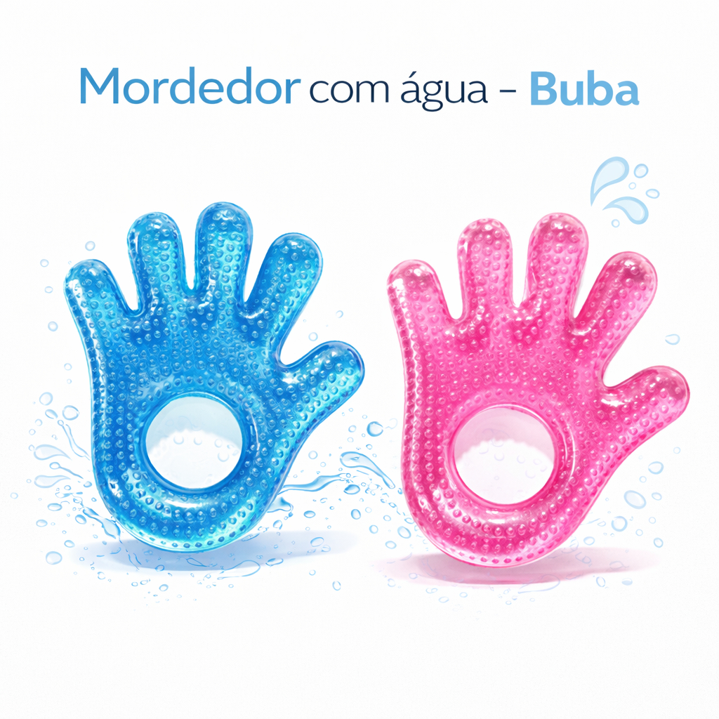 Mordedor para Bebê de Água Buba em Silicone Macio Mãozinha Azul e Rosa Menino Menina
