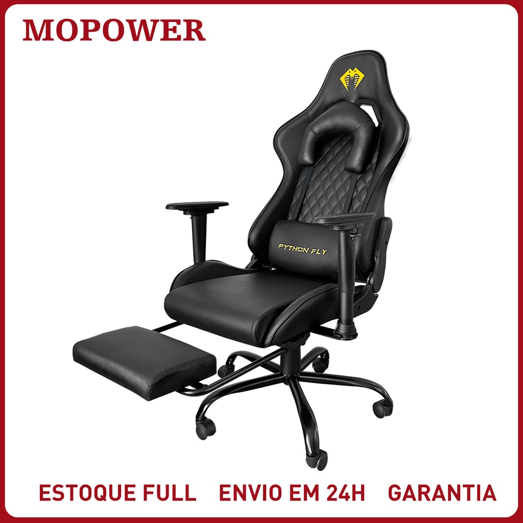 Cadeira Gamer Deluxe Ergonômica, Reclinação 90-150 Graus, Design Preto e Dourado, Conforto e Estilo