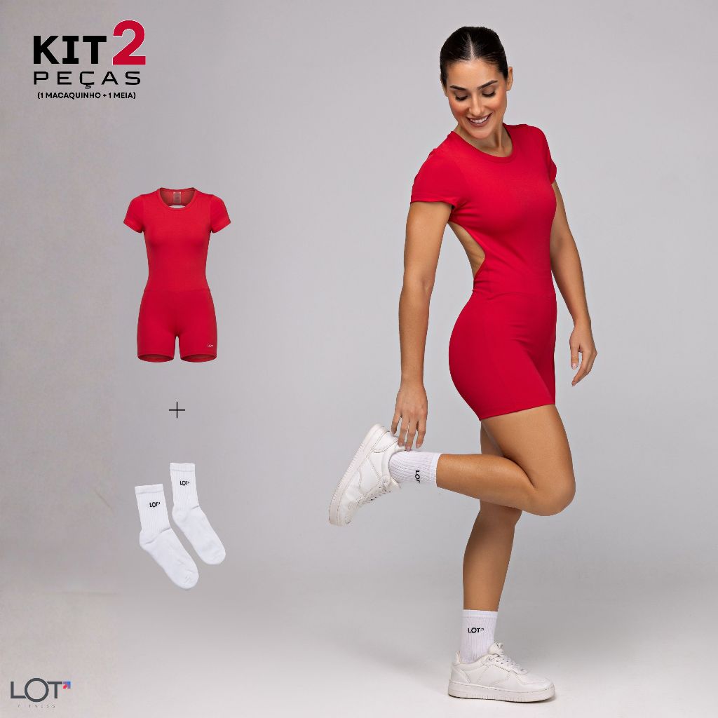 Conjunto Macaquinho Costas Abertas Meia Cano Médio Algodão Musculação Treino Fit