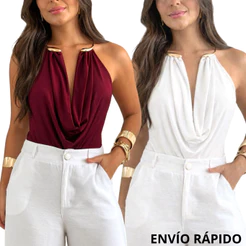Body Feminino Suplex Premium com Argola Colar Luxo Elegante Casual