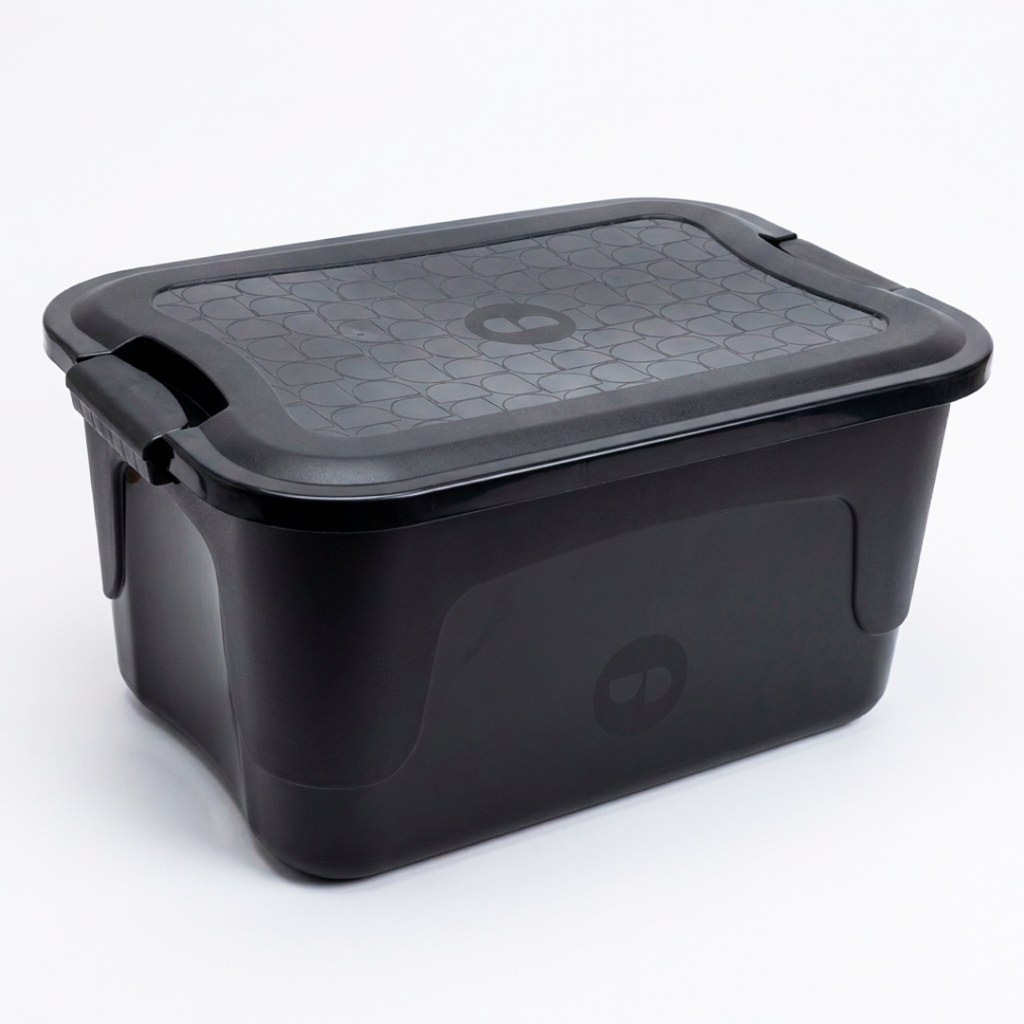 Caixa Organizadora 30L Grande com Tampa e Trava – Container Plástico Resistente Multiuso Preto