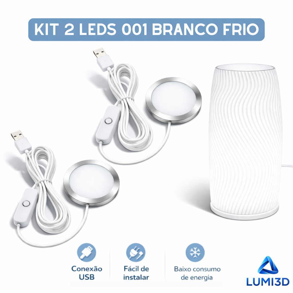 Kit 2x LED 001 Branco Frio USB 5V para Impressora 3D Bambu Lab Projeto DIY