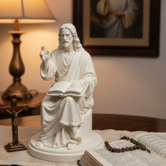 Escultura Jesus Cristo Sentado Decoração Religiosa Estátua Católica Presente Fé Lar Igreja