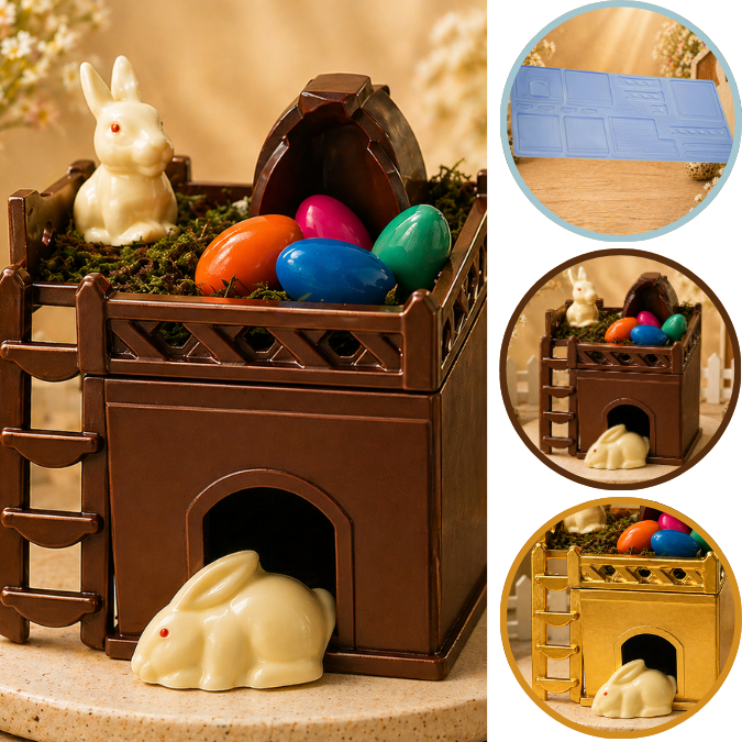 1~5 Forma Placa de Modelagem Para Chocolate CASINHA DO COELHO– CÓD P861(PROMOÇÃO PORTO) (CHOCO)