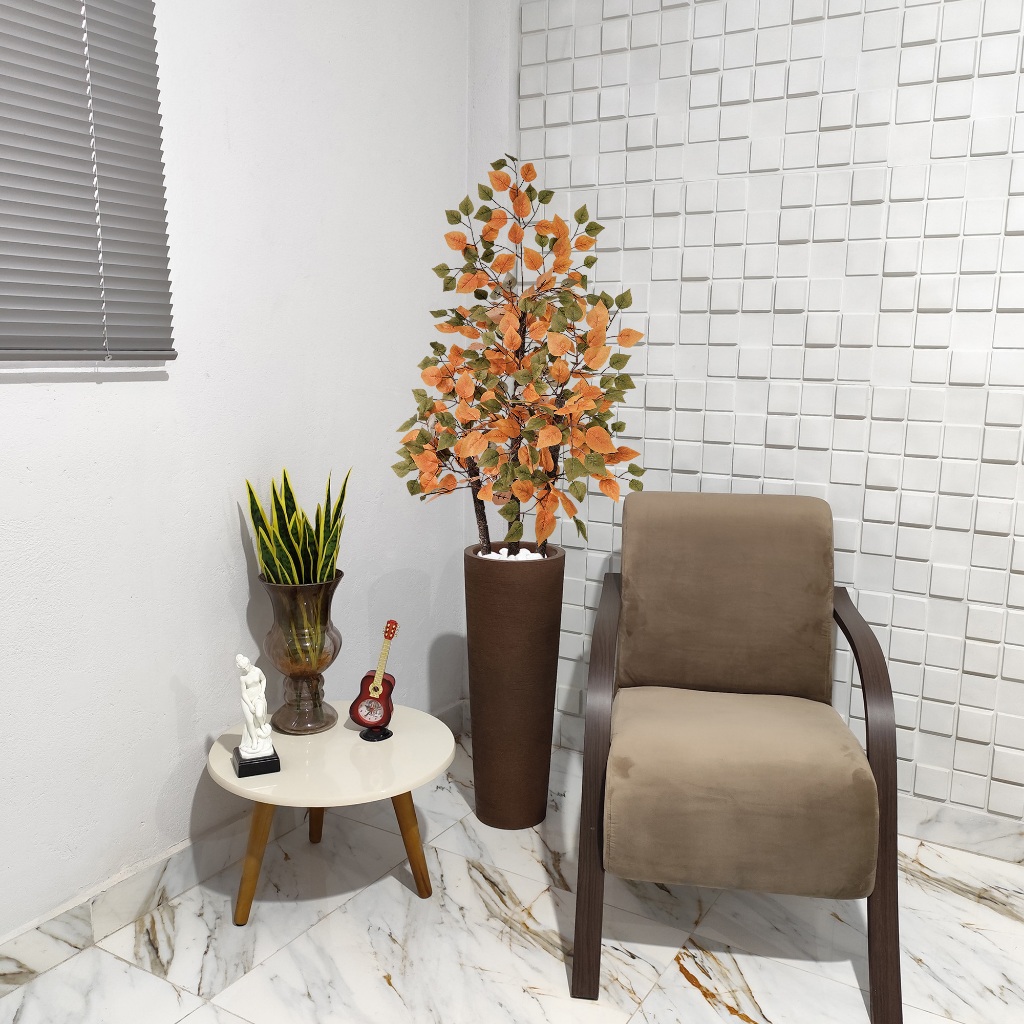 Planta Artificial Fícus Outono Inverno Vaso Grafiato Mármore — imagem 2 de 2