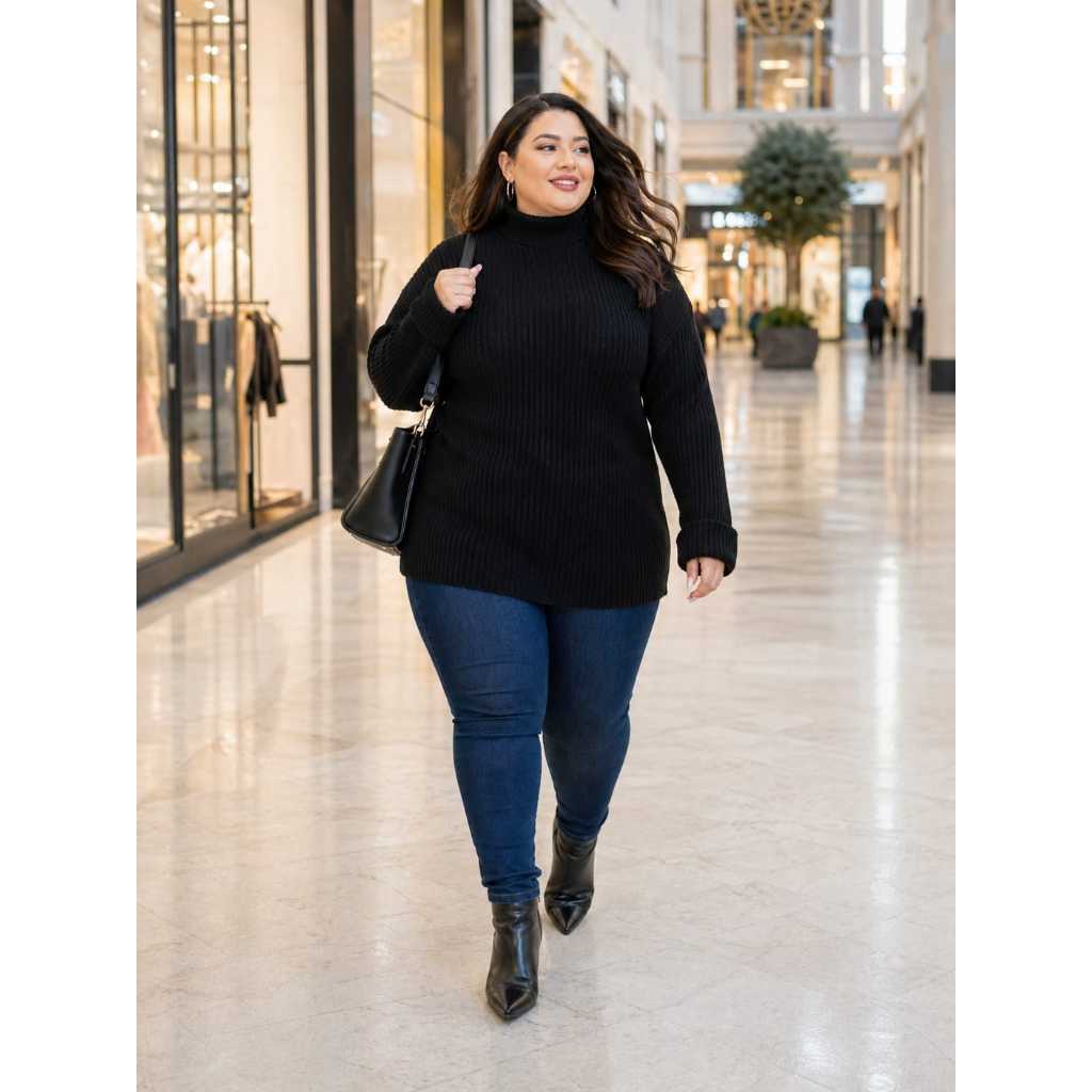 Blusa Plus Cacharrel Canelada Tricot Outono Inverno Grande plus size frio