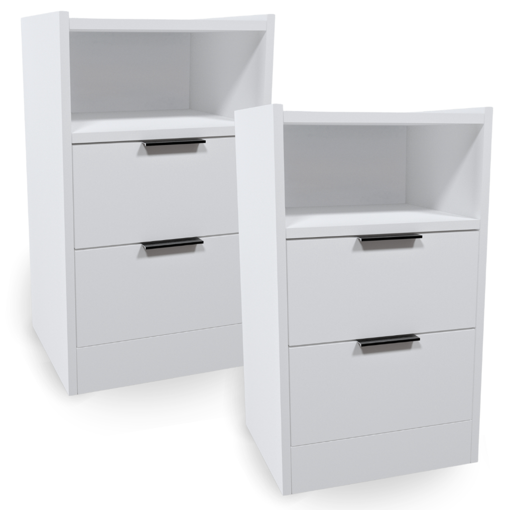 KIT MESA DE CABECEIRA VOXA MóVEIS MDF 60X30CM 2 UNI. BRANCO COM FUNDO