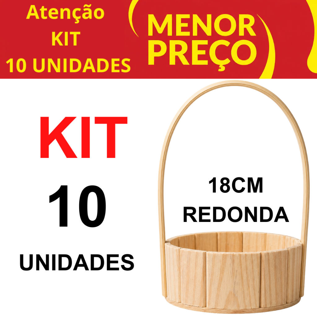 Kit 10 Cesta Redonda 18 Centímetros com alça