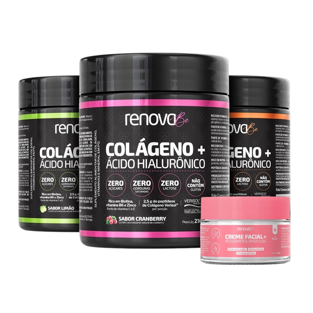 Kit 3 Colágenos com Ácido Hialurônico Haplex Plus Verisol e Biotina - Renova Be
