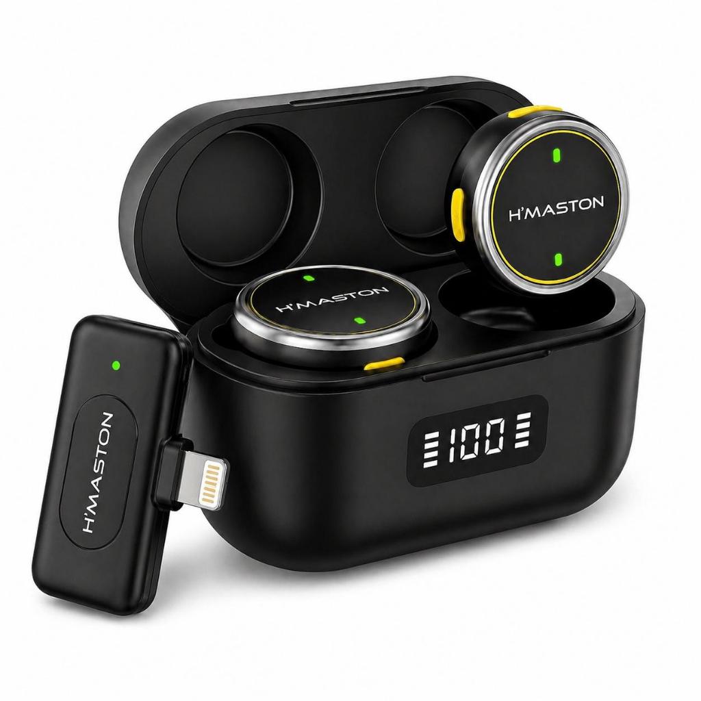 Microfone de Lapela Sem Fio H'maston MK18 Profissional iPhone 2 em 1 Redução Ruído ENC