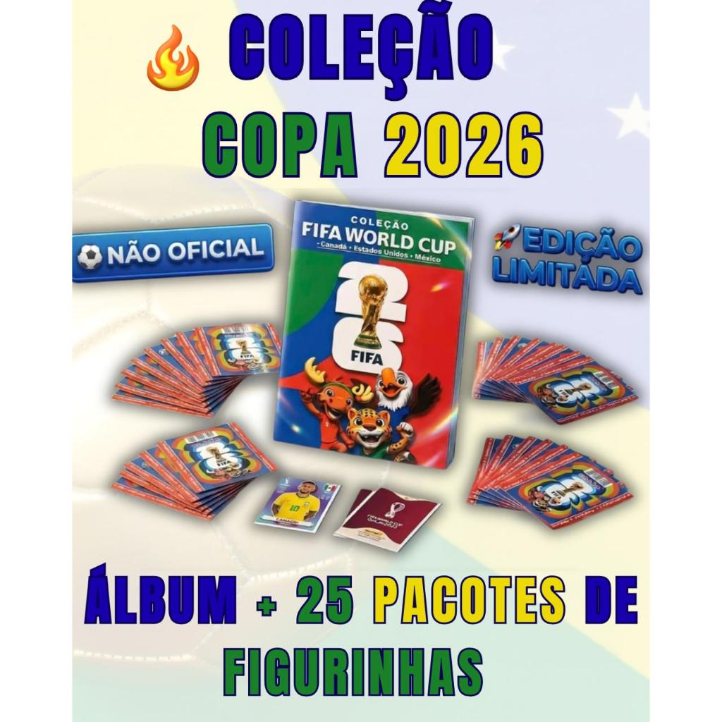 Album Copa do mundo 2026 com 25 pacotes de figurinha
