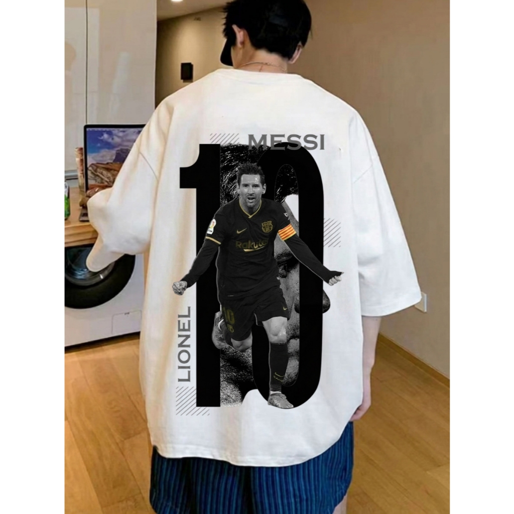 camiseta estilo rua do Messi - logo clássico do time visitante do Barcelona - camisa de manga curta moderna e versátil