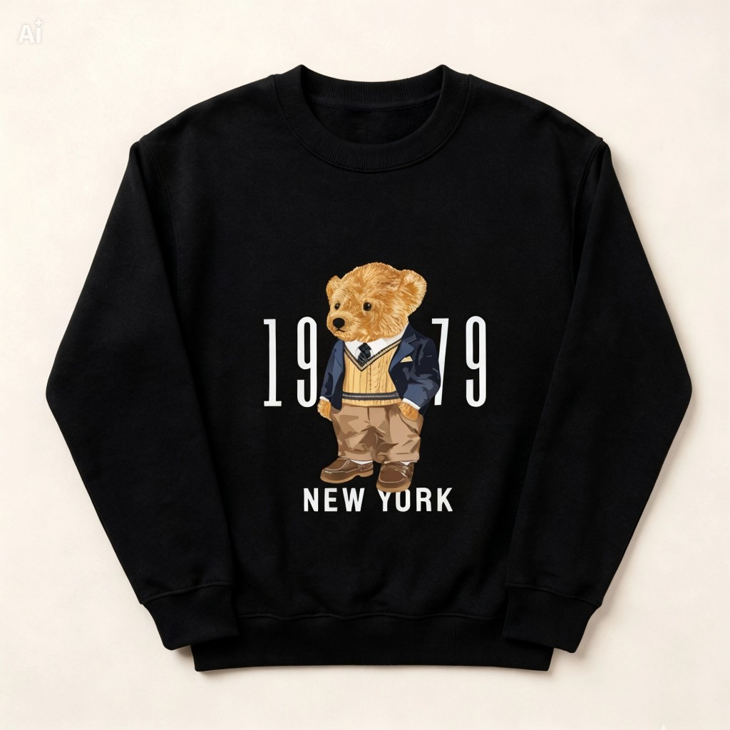 Blusa de Frio Feminina Estampada Urso Minimalista Moda Casual Estilosa Leve Conf