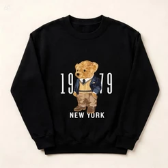 Blusa de Frio Feminina Estampada Urso Minimalista Moda Casual Estilosa Leve Confortável
