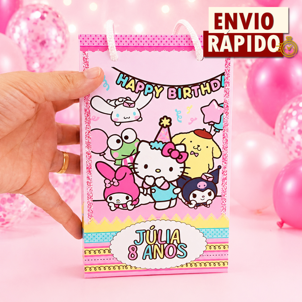 Sacolinha Personalizada P - Hello Kitty e Amigos - PEGU E MONTE - Lembrancinha Festa Aniversário