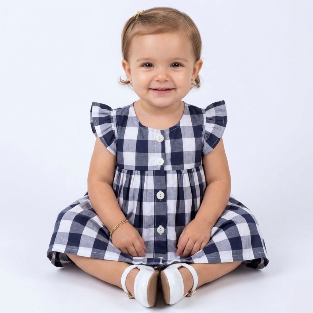 Roupa de Bebê Vestido Festa Junina Infantil Xadrez Luxo Confortável Macio Alta Qualidade Mundo Nina