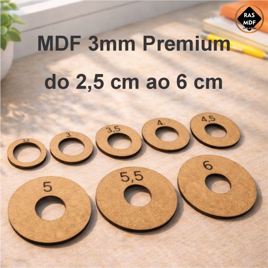 Kit 8 Gabaritos P/ Cortador Circular MDF Moldes Círculo Adesivo Tag