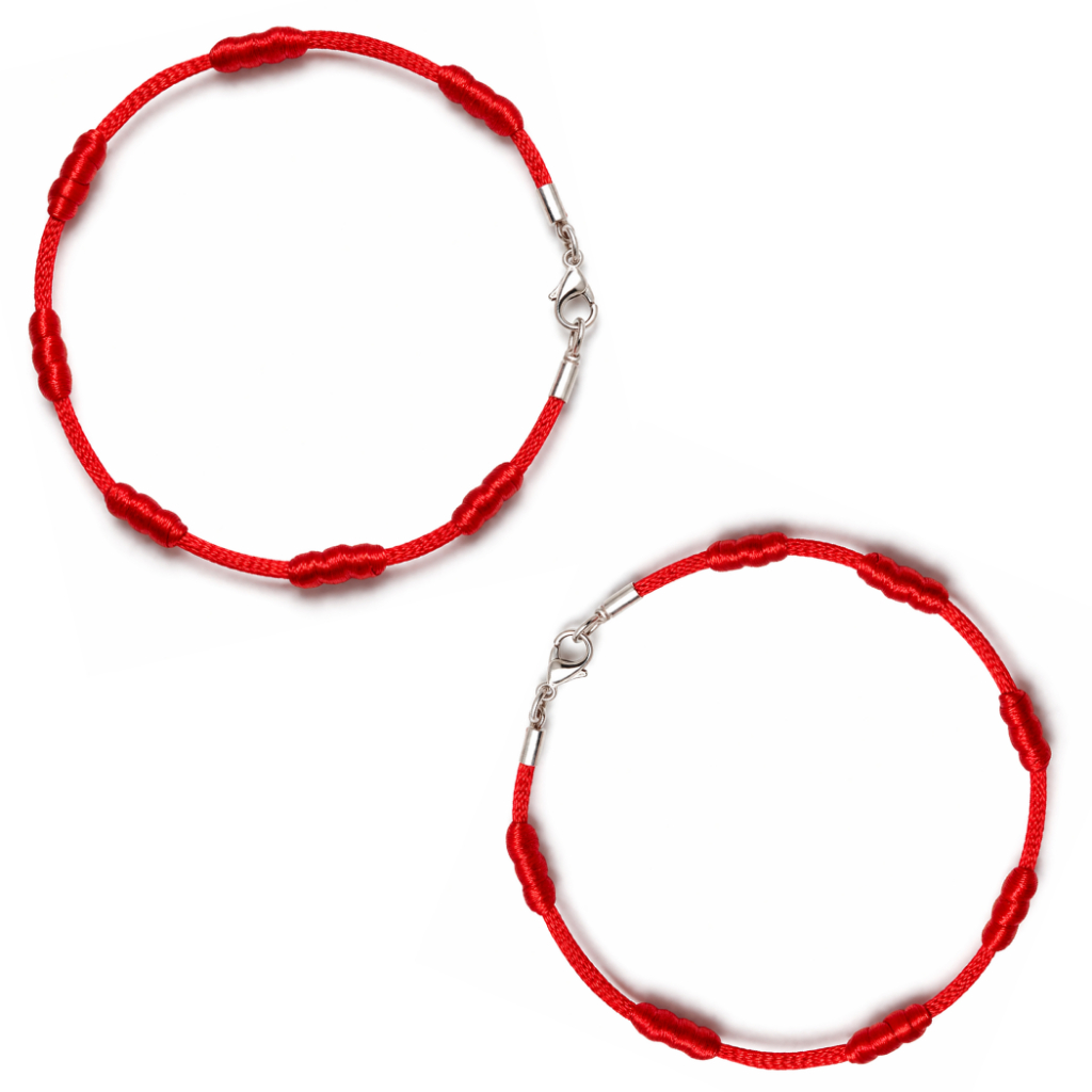 Kit 2 Pulseiras Vermelhas Kabalaah Cabala 7 Nós Proteção do Mal Fecho de Prata