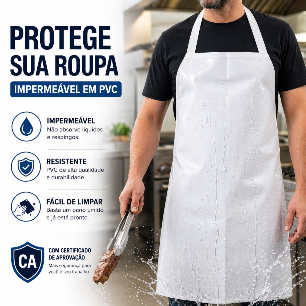 Avental Profissional Impermeavel Branco Com CA Uso Cozinha Churrasco Lavavel — imagem 2 de 2