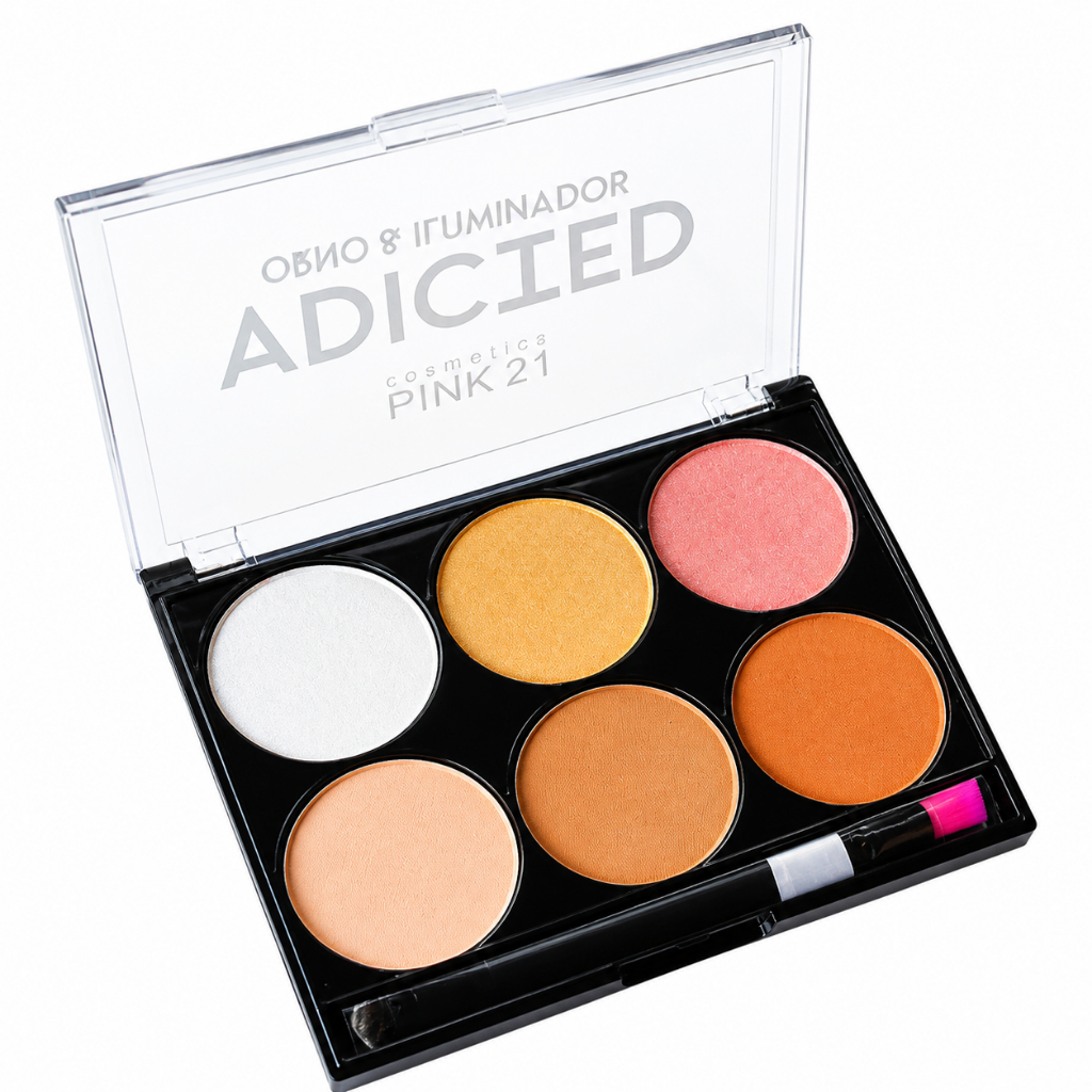 Paleta de Cores Contorno e Iluminador Addicted Pink 21 Color Maquiagem - 3 contorno e 3 iluminador - PANAMI