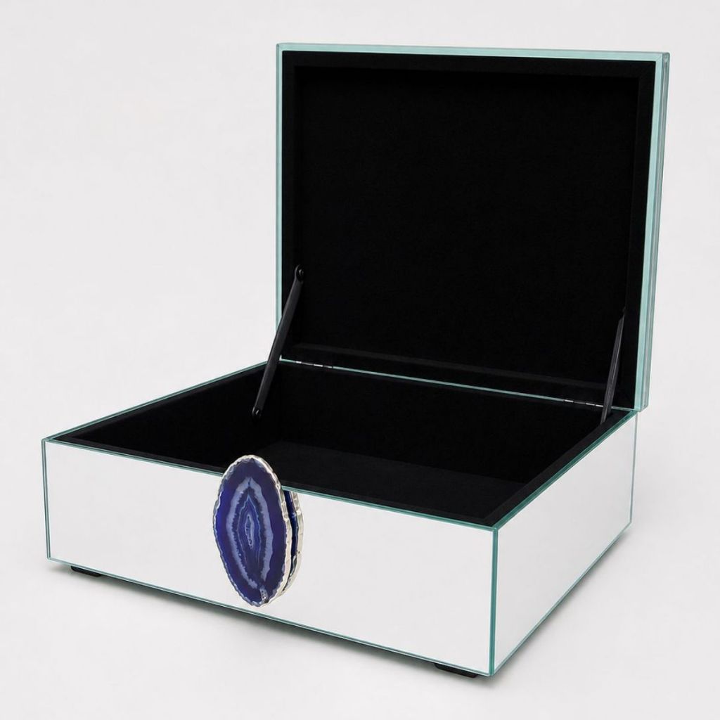 Caixa Decorativa Espelhada Porta Objetos Ágata Azul 26x31cm