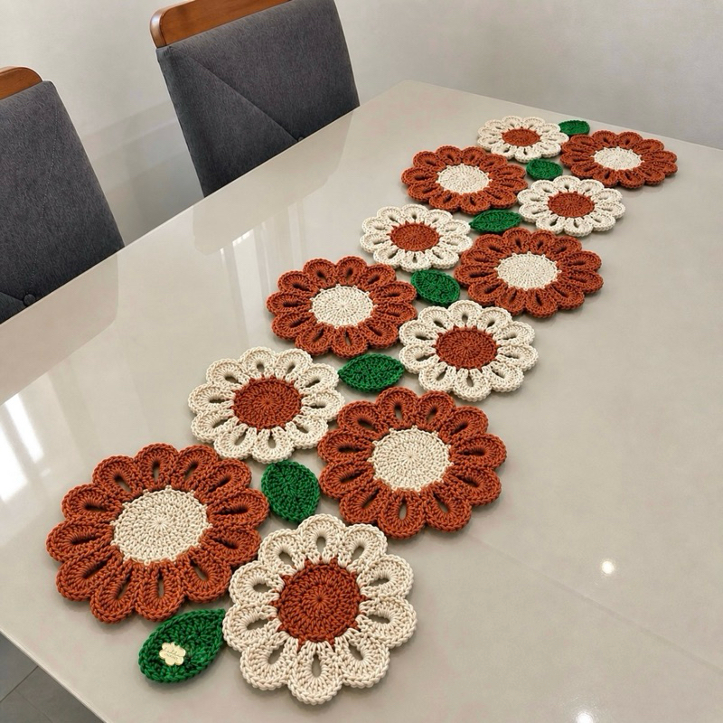 TRILHO DE MESA 100% ALGODÃO CAMPONESA EM CROCHÊ / CAMINHO DE MESA / TALHA DE MESA